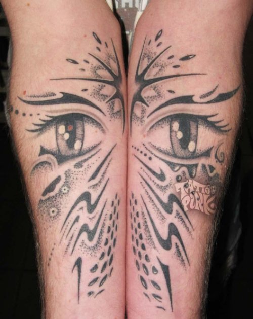 Grey Ink Illuminati Eye Tattoos On Both Arms